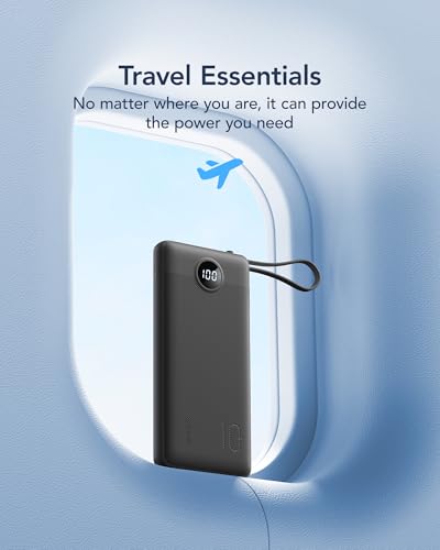 VRURC Portable Charger, Slim Power Bank Built-in 4 Cables, Travel Essential - color: Black