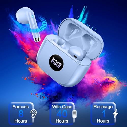 Wireless Earbuds Bluetooth 5.4, LED Power Display Headphones, 6D Stereo - color: Mauve