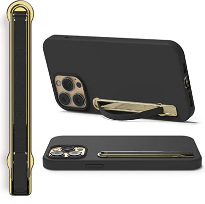 SleekStrip SleekGrip-Premium Ultra Thin Phone Grip Stand,Slim Metal Finger Loop Ring Hand Holder Strap Cell Phone Grips for iPhone 16 Pro Max,17,Android,Case Back - Gold x Black Vegan Leather - color: Gold x x Black Vegan Leather