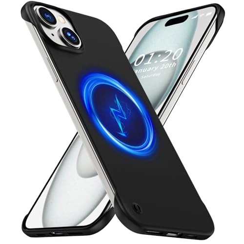 GRECAZO Magnetic Frosted Frameless Case for iPhone 15 Plus, Black | Compatible with MagSafe, Metallic Finish, Hard PC Cover, Ultra Thin Lightweight Minimalist Borderless, Slim Fit, 6.7-Inch - color: Black, size: iPhone 15 Plus