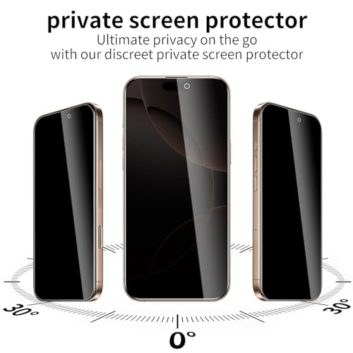 3 Pack Privacy Screen Protector for iPhone 16 Pro Max/17 Pro Max, 9H Hardness Double Shatterproof Anti-Spy Tempered Glass Film, Easy Installation, Case-Friendly - size: iPhone 16 Pro Max/17 Pro Max