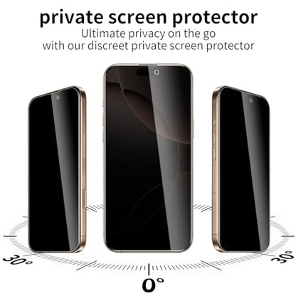 3 Pack Privacy Screen Protector for iPhone 16 Pro Max/17 Pro Max, 9H Hardness Double Shatterproof Anti-Spy Tempered Glass Film, Easy Installation, Case-Friendly - size: iPhone 16 Pro Max/17 Pro Max