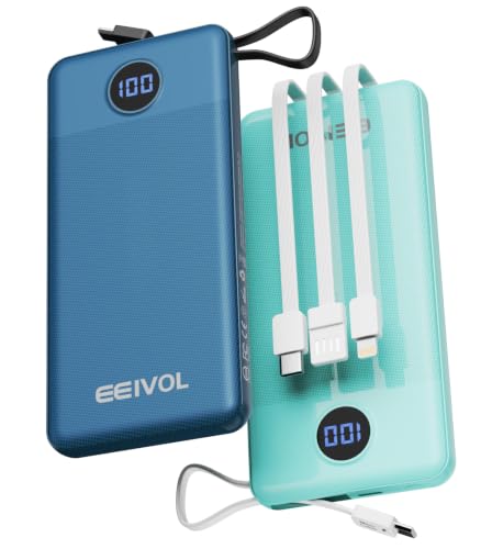 Portable Charger Built in 4 Cables, 10000mAh Power Bank, Blue&Green - color: Blue&Green
