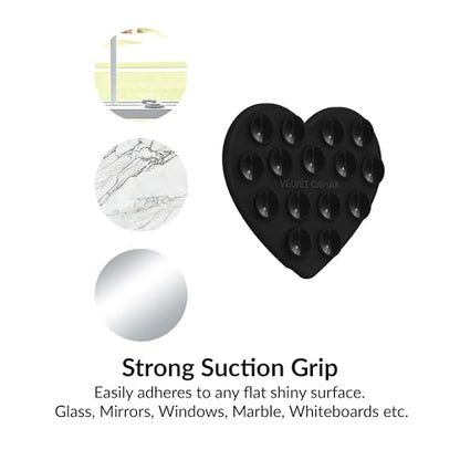 Velvet Caviar Suction Cup Phone Case Mount Compatible with MagSafe Devices Only - Magnetic Silicone Sticky Phone Grip Holder for iPhone Back of Phone - Mirror Gripper (Black Heart) - color: Black Heart