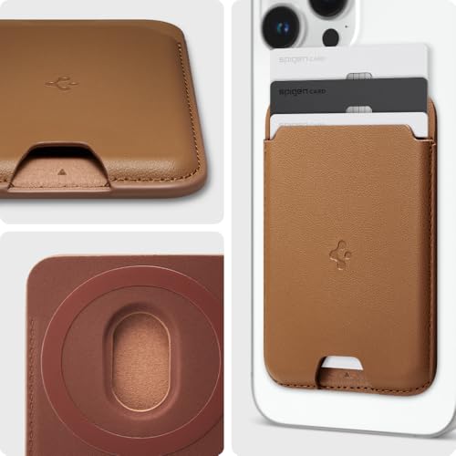 Spigen for MagSafe Wallet, Holds 3 Cards, Strong Magnet, Valentinus MagFit - color: PU Brown, size: 3-Cards