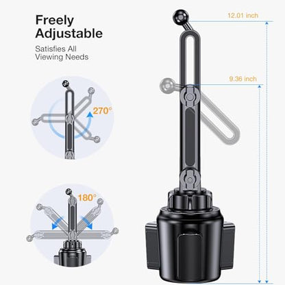 Cup Holder Phone Holder, [Easy Install] Adjustable Long Neck Cup Phone Holder for Car, [Sturdy & Durable] Universal Car Phone Holder for iPhone, Samsung, Google and All 4"-7" Smartphones - color: Black -