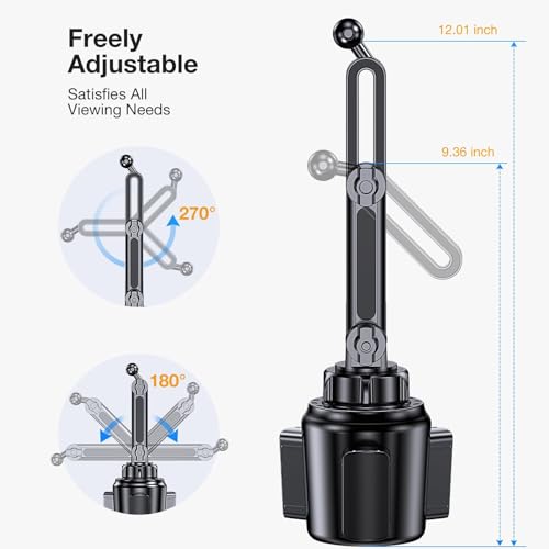 Cup Holder Phone Holder, [Easy Install] Adjustable Long Neck Cup Phone Holder for Car, [Sturdy & Durable] Universal Car Phone Holder for iPhone, Samsung, Google and All 4"-7" Smartphones - color: Black