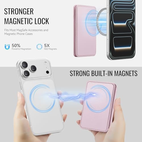 HXY for Magsafe Wallet Magnetic Card Holder RFID Blocking with Stand, 6 Card Holder for Phone Case, Slim Leather Magnetic Wallet for iPhone 17/16/15/14/13/12 Pro/Max/Plus (Pink) - color: Pink