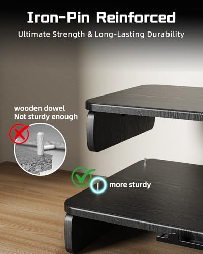Wooden Monitor Stand Riser with Hidden Phone Holder, Black