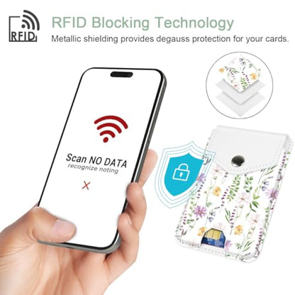 Self Adhesive Card Holders for Back of Phone, Leather RFID Phone Wallet Pockets with Snap, Card Holders Sleeve for Phone Case, Cute Flower - color: Cute Flower