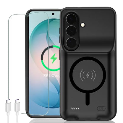 Battery Case for Galaxy S26,Upgraded 10000mAh Rechargeable Portable Extended Battery Pack Supported Qi Wireless Charging Case Compatible with Galaxy S26(6.3 inches) Charging Case-Black - size: Galaxy S26