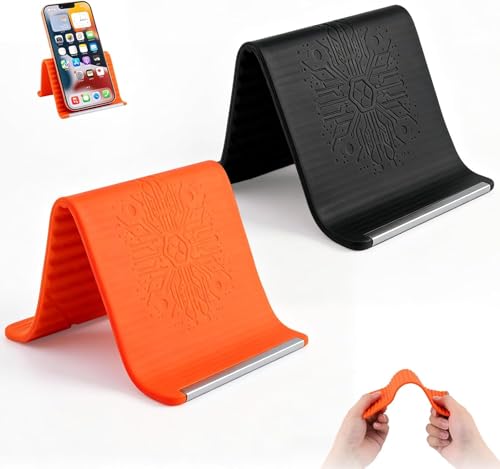 2PCS Portable Foldable Silicone Aluminum Phone Holder, 2026 New Flexible Silicone Phone Stand, Airplane Phone Holder for Tablet Laptop Desk Travel Non-Slip Bed Office Treadmill