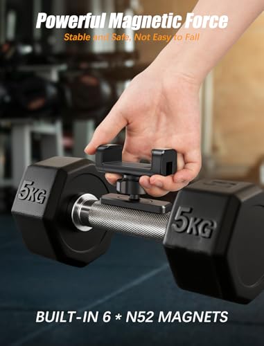 Magnetic Phone Holder for Gym【Strong Magnets】 360 Adjustable Phone Mount - color: Black