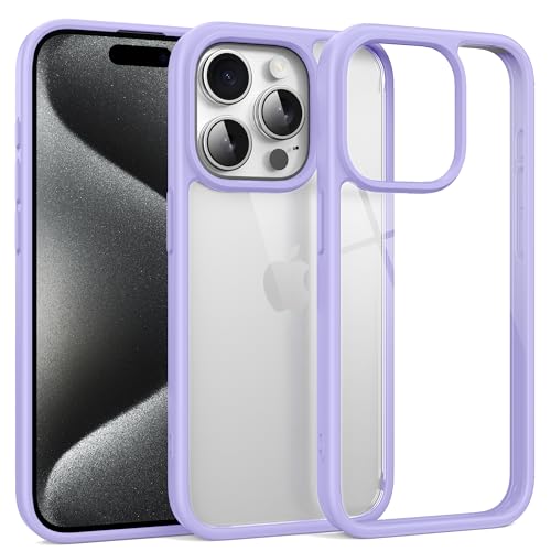 Supdeal Shockproof Clear Case for iPhone 15 Pro, [Not Yellowing] [10FT Military Drop Protection] Hard Clear Back Four Corner Airbags Drop Protection Phone Cover, 6.1 inch, Purple - color: Purple, size: iPhone 15 Pro