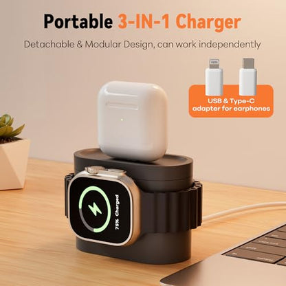 7 in 1 Clock with Charging Station, Charger with Alarm Clock Night Light - color: Black
