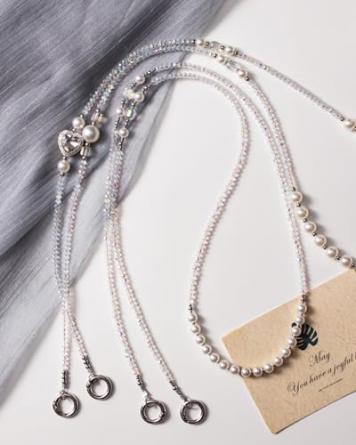 Phone Chain Crossbody Pearl Strap,Pearl Beaded Chain Shoulder Crossbody Lanyard with Phone Tether Patches Compatible with Most Phones Bag Purse - color: N