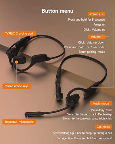 LOBKIN Open Ear Bluetooth Headphones with Noise Cancelling Mic - color: Black
