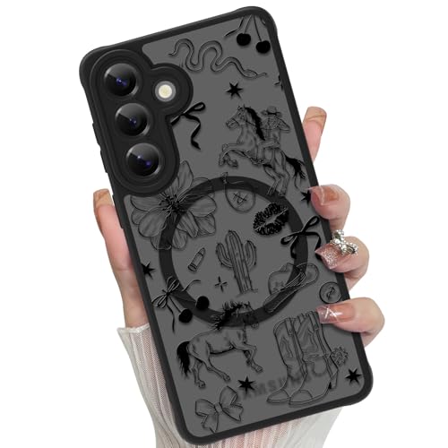 Magnetic for Samsung Galaxy S26 Plus Case,Black Western Cowboy | Compatible with MagSafe,Cute Floral Pattern Translucent Matte Hard Back Shockproof Anti-Scratch Phone Case for Women Girls - color: Western Cowboy, size: Samsung Galaxy S26 Plus