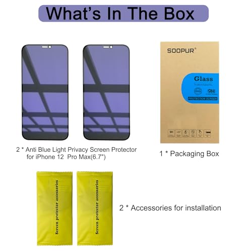 2 Pack Compatible with iPhone 12 Pro Max Privacy Screen Protector, Anti-Spy Anti-Blue Light Eye Protection Tempered Glass Film, Scratch Resistant, Full Coverage, Case Friendly - size: for iPhone 12 Pro Max