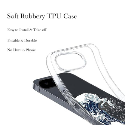 Unov for Pixel 10a Case, Clear with Design, Slim Fit Good Grip, Embossed Phone Case, Shockproof Protective Cover, Raised Camera Protection, Soft TPU, Great Wave - color: Great Wave