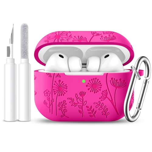 Lerobo for AirPods Pro 3 Case, Flower Engraved Soft Silicone Cover, Rose Pink - color: A-Rose Pink, size: AirPods Pro 3