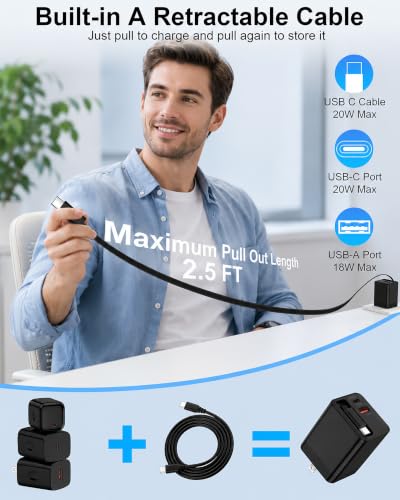 35W Retractable USB C Wall Charger for Samsung Galaxy S26 Ultra S26+ A57 - color: Retractable Wall Charger-White