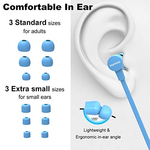 Joymiso Wired Earbuds for School Kids Women Small Ears w Mic and Case, Blue - color: Blue