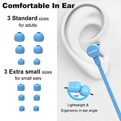 Joymiso Wired Earbuds for School Kids Women Small Ears w Mic and Case, Blue - color: Blue