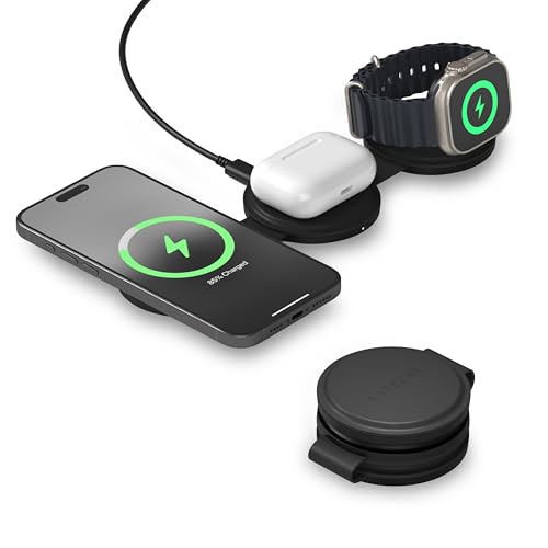 Satechi OntheGo 3-in-1 Wireless Charger, Qi2 15W Fast Charging, Black - color: Black