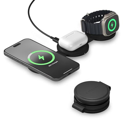 Satechi OntheGo 3-in-1 Wireless Charger, Qi2 15W Fast Charging, Black - color: Black
