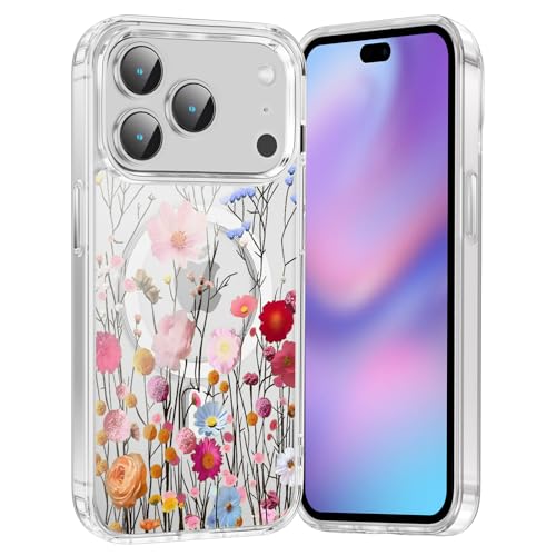 for iPhone 17 Pro Max Magnetic Case Cute Clear Flower Pattern Case, Aesthetic Spring Floral for Girls Women, Soft TPU Clear Slim Anti-Drop Shockproof Protective Phone Cover - Blue Flower - color: Branch Flower, size: iPhone 17 Pro Max