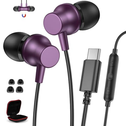 USB C Earbuds for iPhone 18 Pro Max 17 16 15 Headphone Wired,Purple - color: Purple