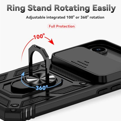 for iPhone Air Case, with Slide Camera Cover HD Screen Protector [Military Grade 16ft. Drop Tested] Ring Holder Kickstand Protective Phone Case for Apple iPhone Air 2025, Black - color: Black w/ Slide Camera 2nd gen. Military Grade