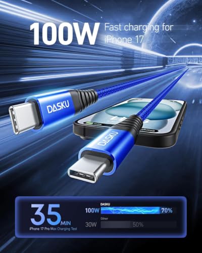 USB C to C Cable 100W Fast Charging 10FT, 2Pack USB C to USB C iPhone Cable - color: Blue, size: 10FT 2Pack, style: 100W USB C to USB C