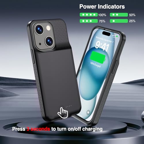 GIN FOXI Battery Case for iPhone 15 Pro/15, Rechargeable Case 15W Fast Charging Charger Real 7000mAh Ultra-Slim Anti-Fall Protection Extended Charger for iPhone 15 &15 Pro Black - size: 15/15 Pro