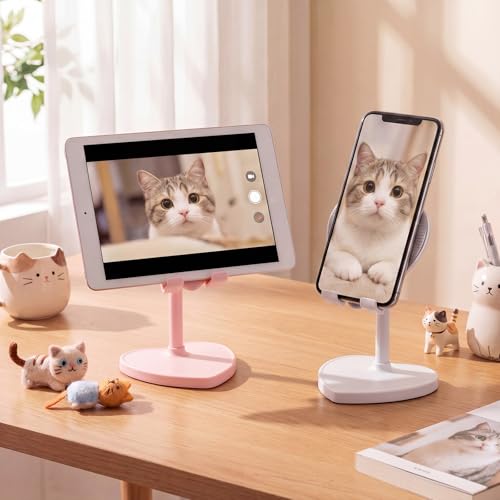 Kathfly 2 Pack Cute Phone Stand for Desk, Pink and White, Heart - color: Pink and White, style: Heart