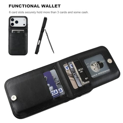 KIHUWEY for iPhone 17 Pro Max Wallet Case Card Holder Kickstand, Black | Credit Card Slots, PU Leather, Magnetic Clasp, Flip Heavy Duty Protection Cover for Men - color: Black