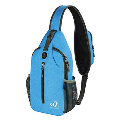 WATERFLY Crossbody Sling Backpack Sling Bag Travel Hiking Chest Bag Daypack | Small Hiking bag,Multi-compartment storage,Water-resistant,Breathable back pad,Reversible adjustable shoulder strap - color: N - Sky Blue