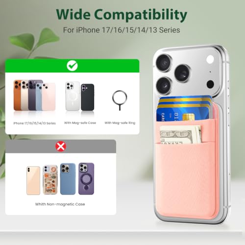 takyu Wallet Compatible with Magsafe, Elastic Cloth Fabric 2600Gs Secure Magnetic Strength Minimalist Phone Credit Card Holder Compatible with iPhone 17 16 15 14 13 12 Series Case - color: Light-pink