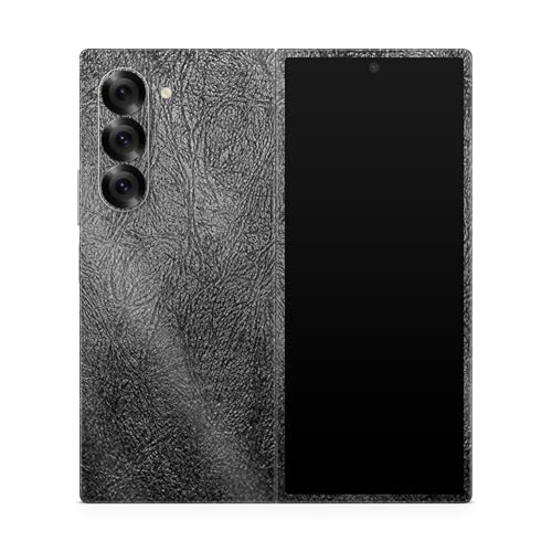 Glossy Glitter Phone Skin Compatible with Samsung Galaxy Z Fold 6 - Black Leather - Premium 3M Vinyl Protective Wrap Decal Cover - Easy to Apply | Crafted in The USA by MightySkins - color: Black Leather, style: Glossy Glitter Finish