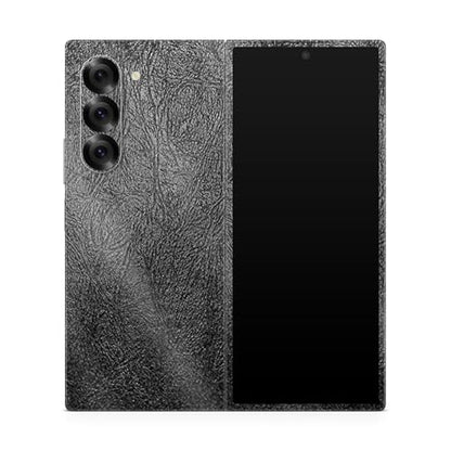 Glossy Glitter Phone Skin Compatible with Samsung Galaxy Z Fold 6 - Black Leather - Premium 3M Vinyl Protective Wrap Decal Cover - Easy to Apply | Crafted in The USA by MightySkins - color: Black Leather, style: Glossy Glitter Finish