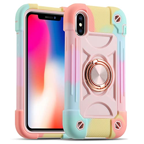 MARKILL Compatible with iPhone X/iPhone Xs Case 5.8 Inch with Ring Stand, Heavy-Duty Military Grade Shockproof Phone Cover for iPhone X/XS. - color: Rainbow Pink, size: iPhone X/iPhone XS 5.8"