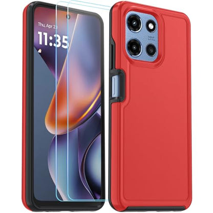 for Motorola Moto G 5G 2025/2026 Case with HD Screen Protector, Moto G Play 2026 Heavy Duty Shockproof Military Grade Full Body Protection Phone Cover (Red/Black) - color: Red/Black
