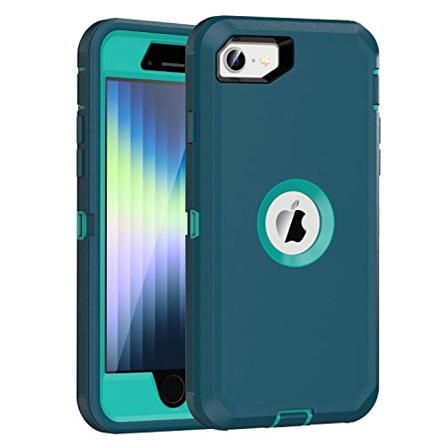 MXX Case Designed for iPhone SE 2022 /SE 2020 Heavy Duty Protective Case with Screen Protector [3 Layers] Rugged Rubber Shockproof Protection Cover & Rotating 360 Degree Belt Clip (Turquoise) - color: Turquoise