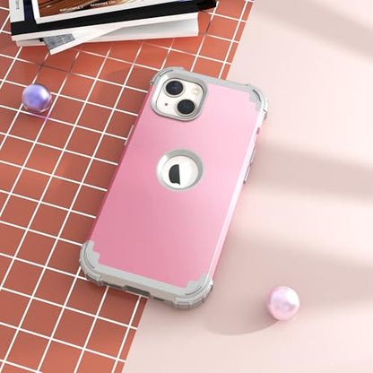 IDweel for iPhone 15 Case with Screen Protector,Luxury 3 in 1 Shockproof Slim Fit Hybrid Heavy Duty Protection Glitter Hard PC Cover Soft Silicone Bumper Full Body Case,Pink/Light Grey - color: Pink/Light Grey