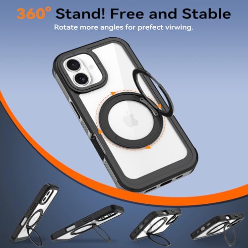 Magnetic for iPhone 17 Case, Compatible with MagSafe, Full Body Rugged Case with Built-in Screen Protector & Kickstand & Belt-Clip (Black) - color: Black