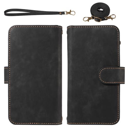 Asuwish Phone Case for Samsung Galaxy S22 5G Zipper Wallet Detachable Magnetic Cover with Tempered Glass Screen Protector Crossbody Lanyard Strap Card Holder S 22 22S 4G G5 6.1 inch Women Girls Black - color: Black