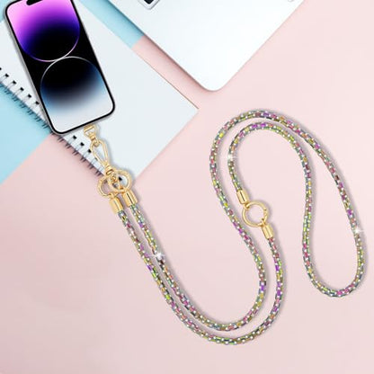 Crystal Phone Strap Crossbody Rhinestone Cell Phone Neck, Rainbow - color: Rainbow