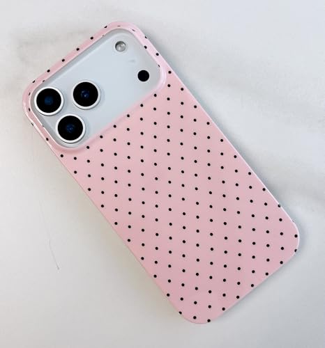 Qokey Compatible with iPhone 17 Pro Max Case, Black Polka Dot TPU Glossy Case, Cute Simple Aesthetics Design for Girls Women, Lightweight Soft Slim Protection Fashionable Cover - Pink - color: Black Dots & Pink