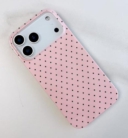 Qokey Compatible with iPhone 17 Pro Max Case, Black Polka Dot TPU Glossy Case, Cute Simple Aesthetics Design for Girls Women, Lightweight Soft Slim Protection Fashionable Cover - Pink - color: Black Dots & Pink